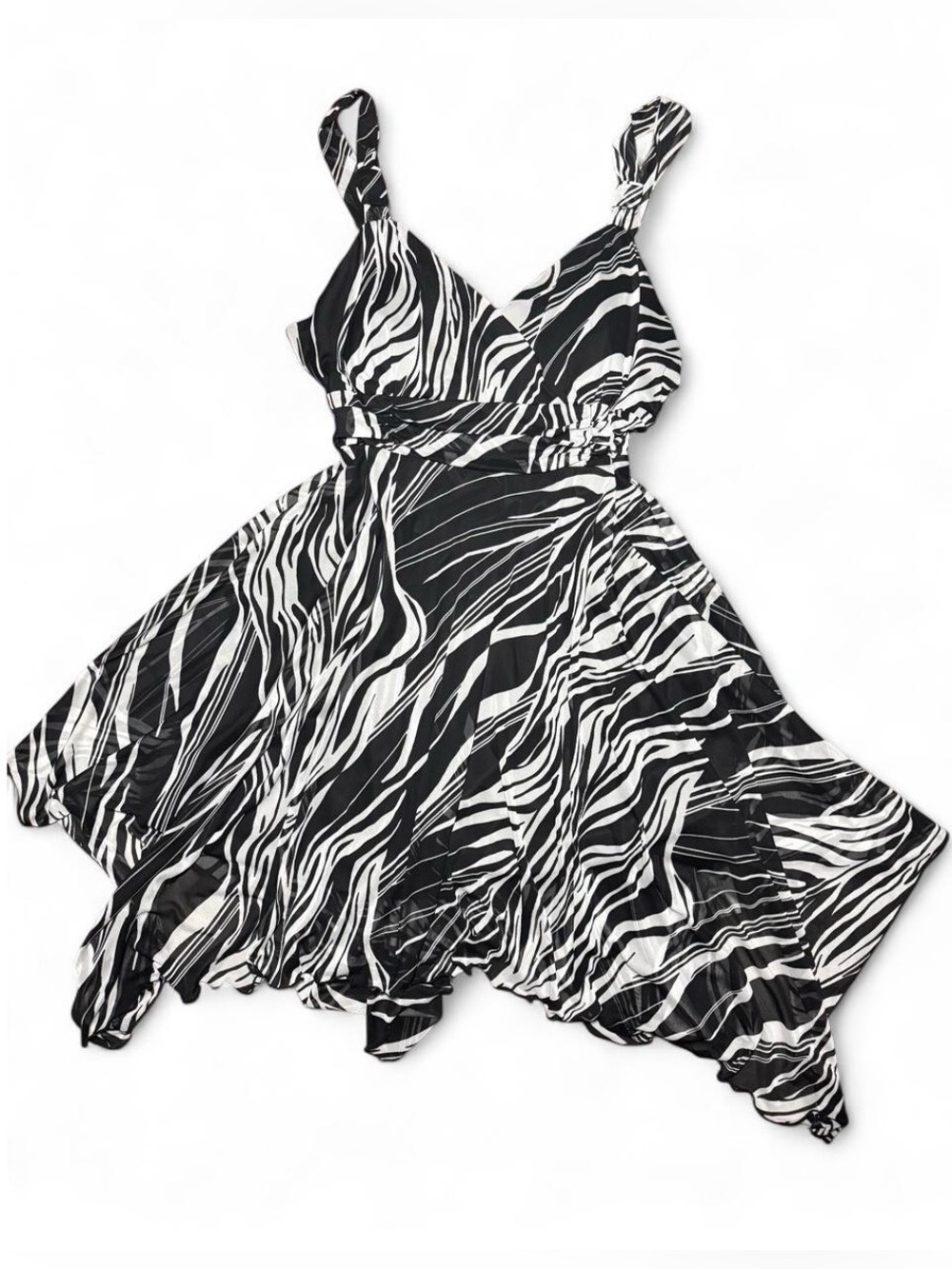 Vintage Y2K Olivia Matthews Handkerchief Hem Dress V-Neck Zebra Animal Print 22W
